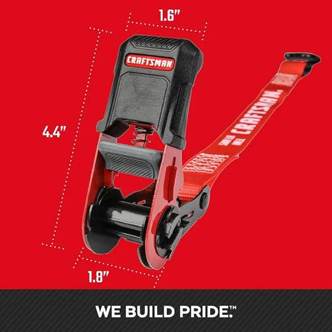 CRAFTSMAN 1" x 12' x 1,500 lbs Ergonomic Light-Duty Ratchet Straps, 4-Pack | 1,500 lbs Break Strength, Weather-Resistant, Padded Ergonomic Grip Handles, Coated S-hooks, Easy to Secure Lightweight Cargo
