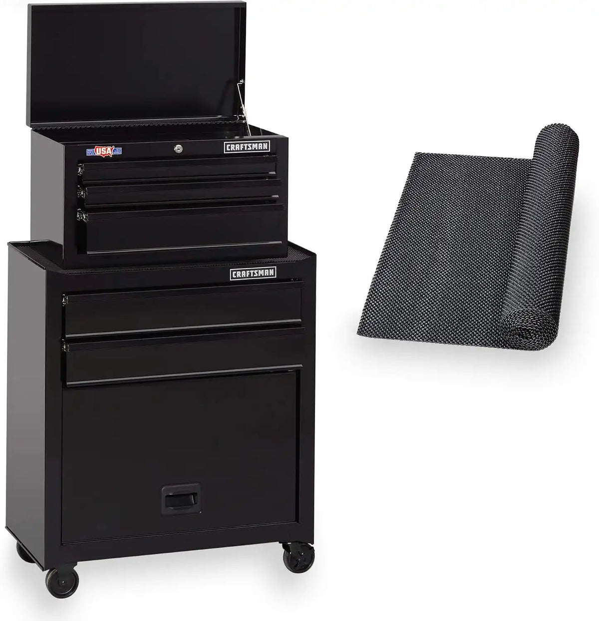 CRAFTSMAN Tool Chest Combo with Drawer Liner Roll, 26-Inch, Rolling, 5 Drawer, Black (CMST82763BK)
