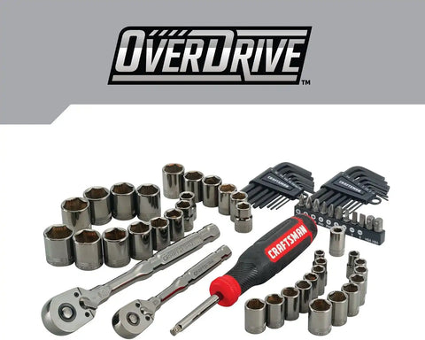CRAFTSMAN OVERDRIVE 64-Piece Gunmetal Chrome Mechanics Tool Set, Standard SAE/Metric Socket Set, with Hard Case (CMMT99064)