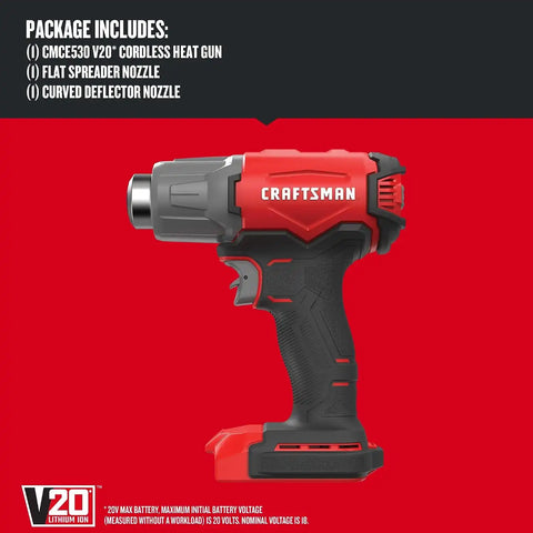 CRAFTSMAN V20 Cordless Heat Gun, Up to 950 Degrees, Portable Heat Gun, Tool Only (CMCE530B)