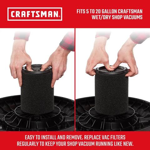 CRAFTSMAN CMXZVBE38778 Genuine 5-20 Gal. Wet Application Wet Dry Vac Filter | Fits Most 5 to 20 Gallon CRAFTSMAN Shop Vacuums, Easy Installation, Designed for High-Volume Liquid Pick-ups, 2-Pack