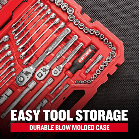 CRAFTSMAN 189 Piece Mechanics Tool Set, 1/4, 3/8 and 1/2 Inch Drive Socket Wrench Set with Thinner Ratchet, Steel 6 and 12-Point Sockets, Wrenches, Hex Keys and Specialty Bits, 90-Tooth (CMMT12134)