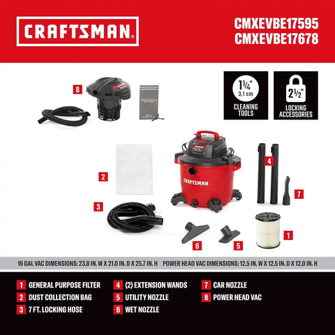 CRAFTSMAN 16 Gal. 6.5 Peak HP and 1.75 Peak HP Powerhead Vacuum Bundle