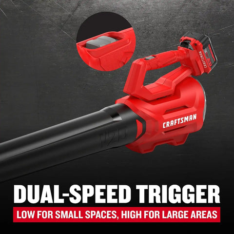 CRAFTSMAN V20 Cordless Axial Leaf Blower Kit, Includes 4.0 Ah Battery and Charger, 100 MPH and 380 CFM Clearing Power, Lightweight, 2 Speed Trigger (CMCBL700M1)