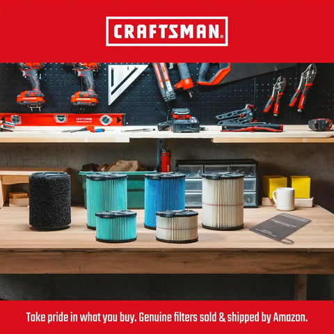 CRAFTSMAN CMXZVBE38741 Genuine 4 Gal. General Purpose Wet Dry Vac Filter | Fits Most 4 Gallon CRAFTSMAN Shop Vacuums, Easy Installation and Traps General Debris