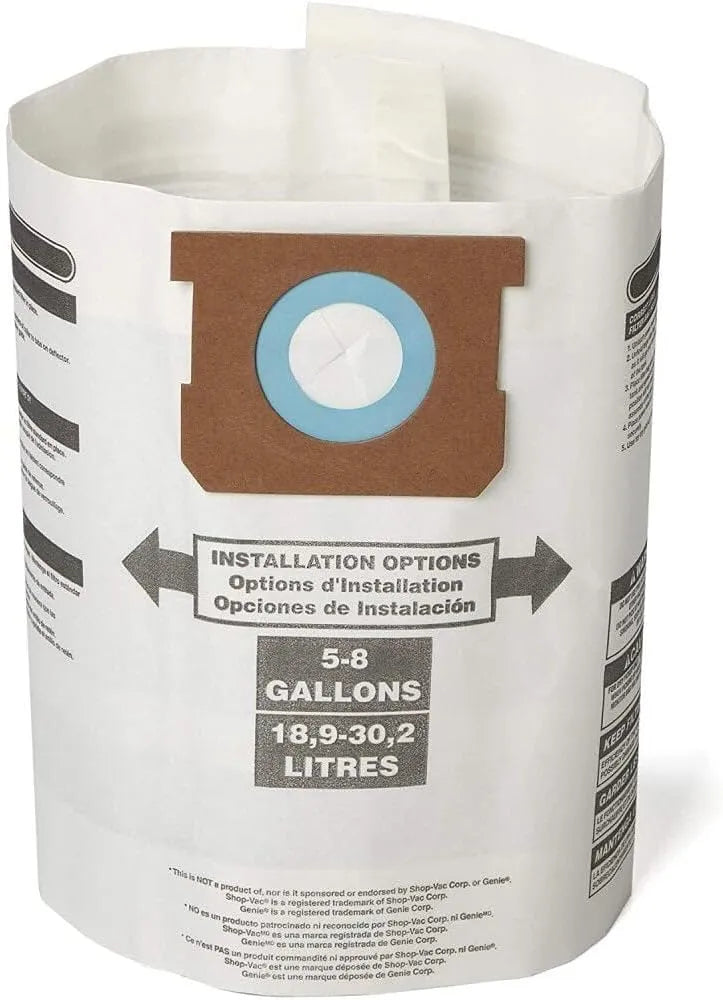 CRAFTSMAN CMXZVBE38767 5-8 Gal. Wet Dry Shop Vacuum Dust Collection Bags | For General Debris, Fits Most 5 to 8 Gallon Shop Vacuums, Collects Dry Only Debris, Reduces Cleanup Time, 3-Pack