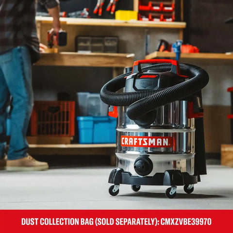 CRAFTSMAN CMXEVBE17155 10 Gallon 6.0 Peak HP Stainless Steel Wet Dry Vac