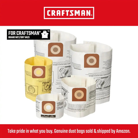 CRAFTSMAN CMXZVBE43270 Genuine 4 Gal. Wet Dry Vacuum Dust Collection Bags | For Fine Dust, Fits CRAFTSMAN CMXEVBE17612 4 Gallon Shop Vacuum, Collects Dry Fine Debris, Reduces Cleanup Time, 2-Pack